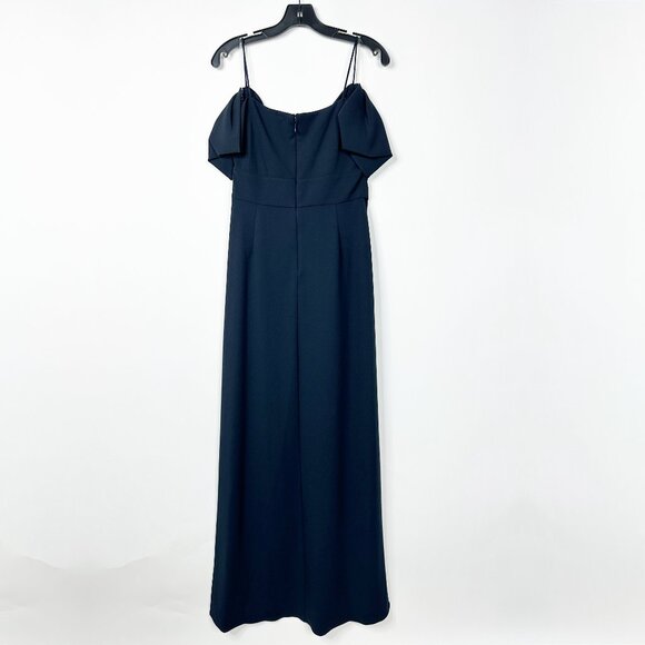 NWT SACHIN + BABI Brittany Gown in Navy Blue Off-Shoulder Crepe Side Leg Slit 10 - Picture 5 of 9